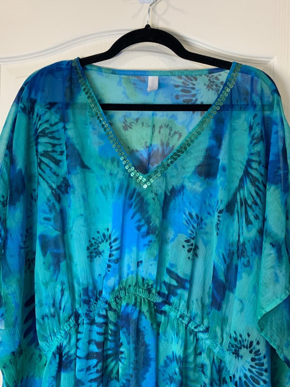 Blue & Teal Tie-Dye Beach Cover-Up Tunic Lightweight Flowy L - Picture 2 of 5